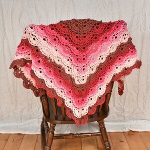 NEW, hand crocheted shawl, beautiful pattern & colors, wool blend, 68" across